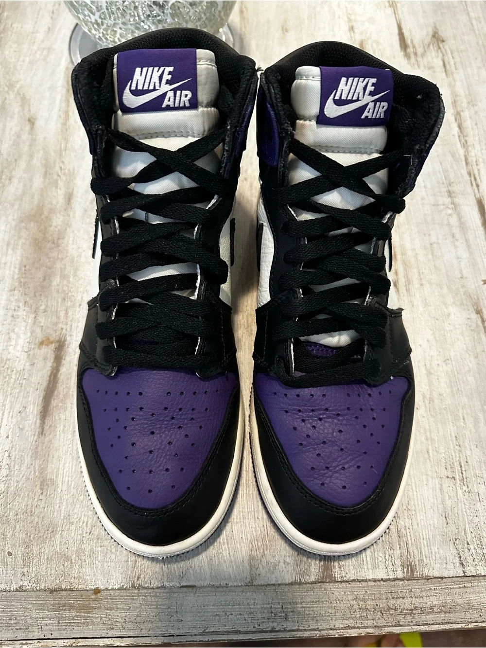 Nike Kids Air OG RETRO High-Top Sneakers in Black, White, Purple